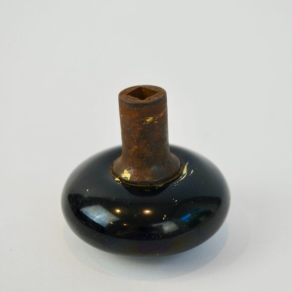 Antique Black Porcelain Door Knob Vintage Salvage Hardware - Picture 4 of 5